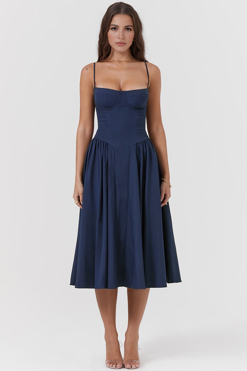 Blue A-Line Midi Dress