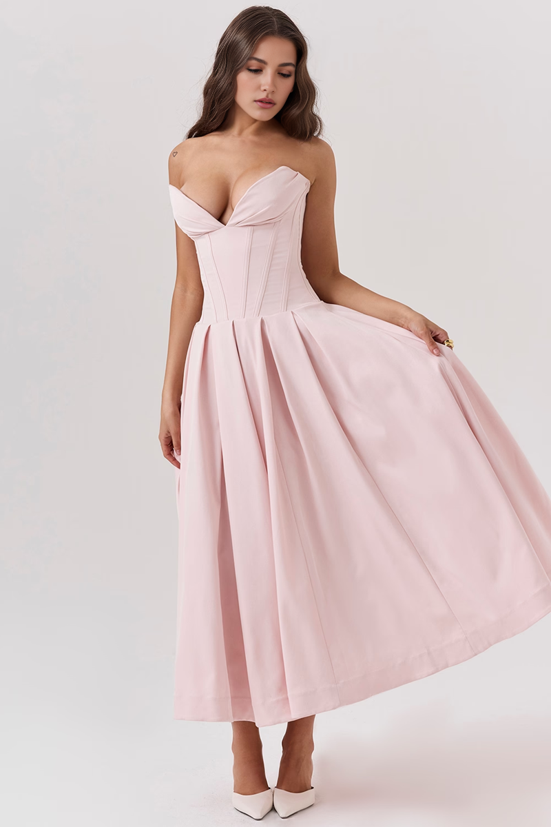 Pink Strapless Midi Dress