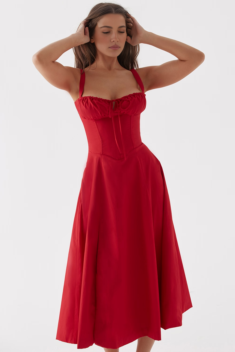 Red A-Line Midi Dress