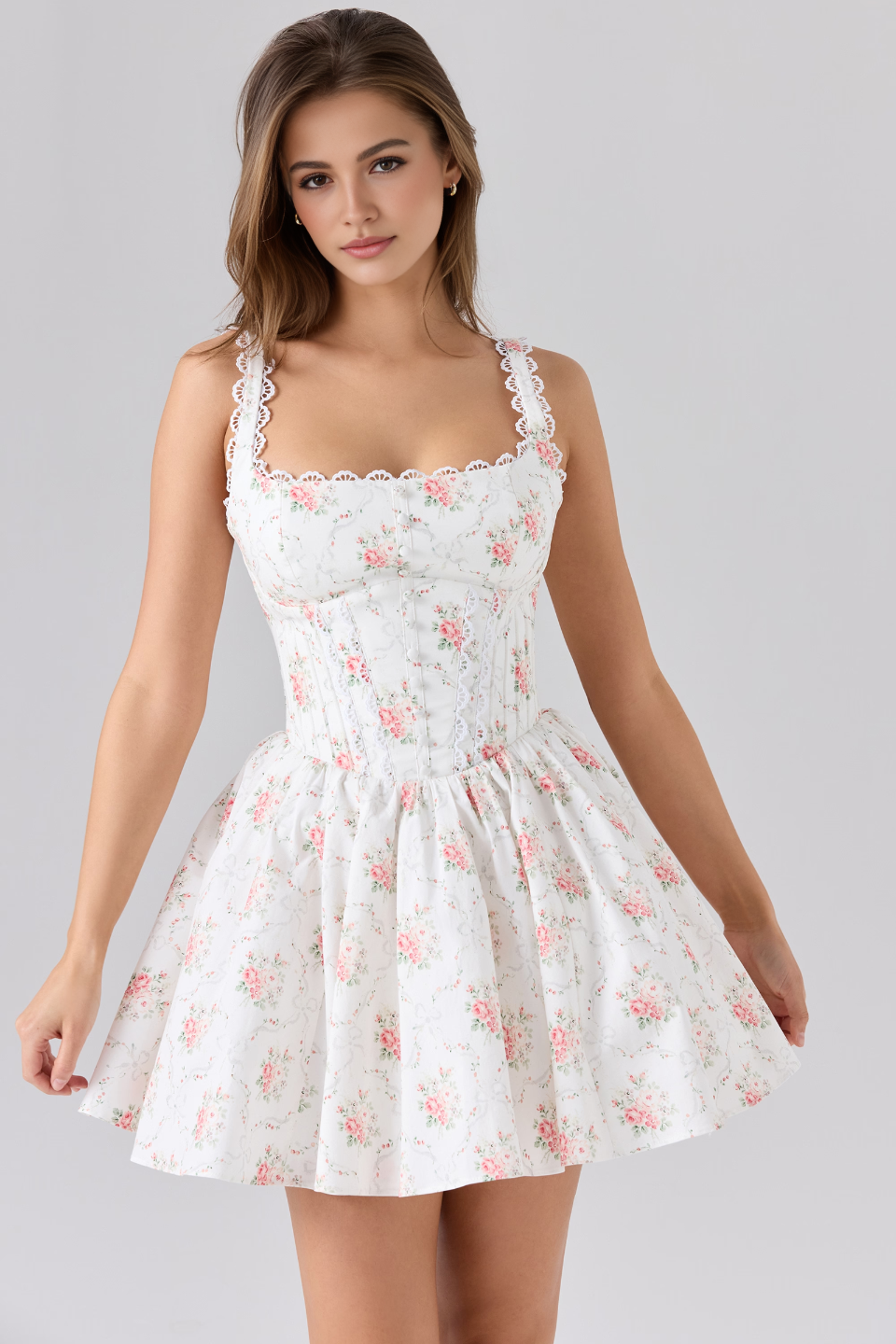 Floral A-Line High Waist Mini Dress