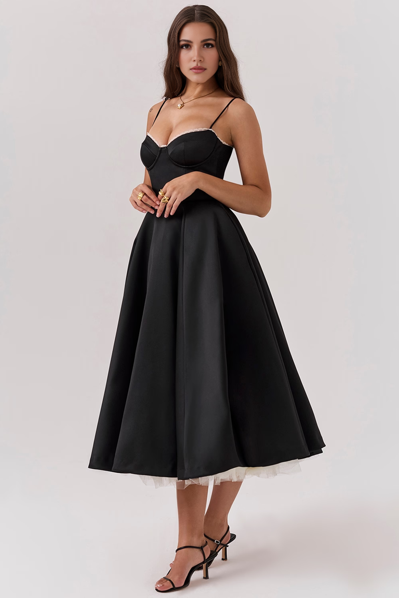 Black Tulle Midi Dress