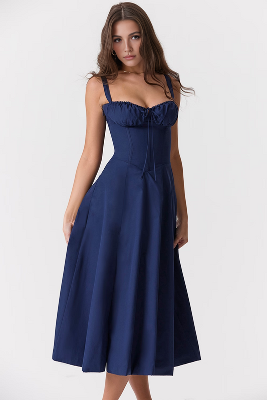 Navy A-Line Midi Dress