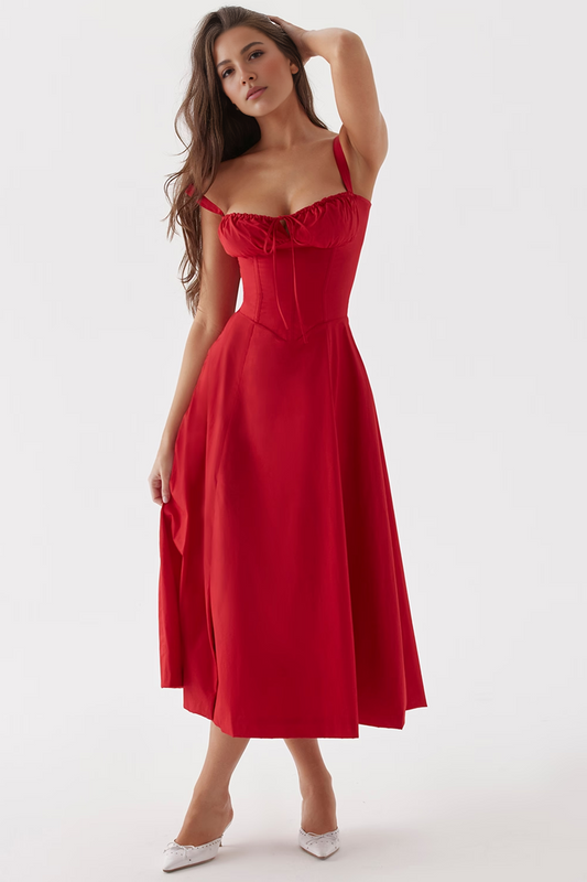 Red A-Line Midi Dress