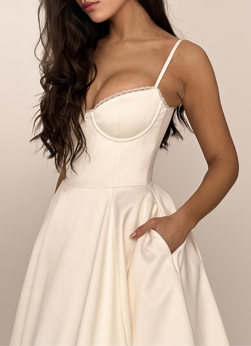 Beige Tulle Midi Dress