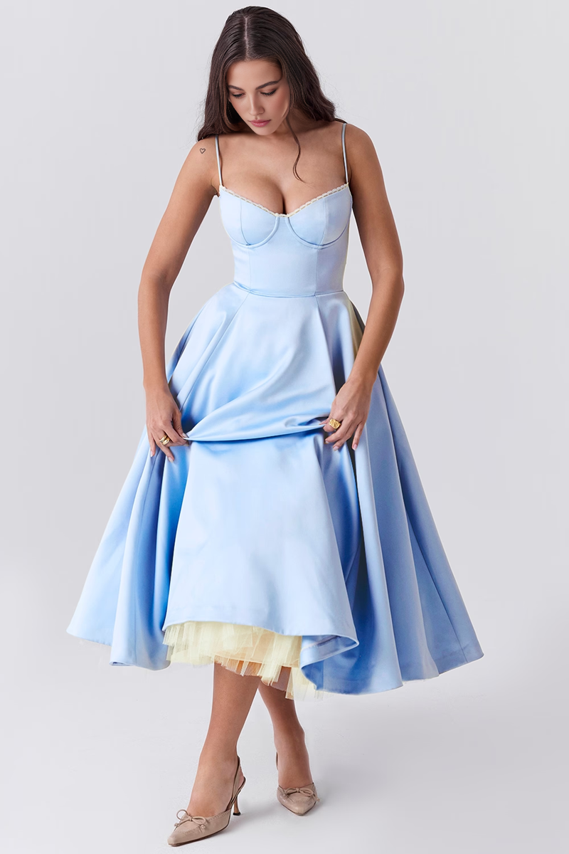 Blue Tulle Midi Dress