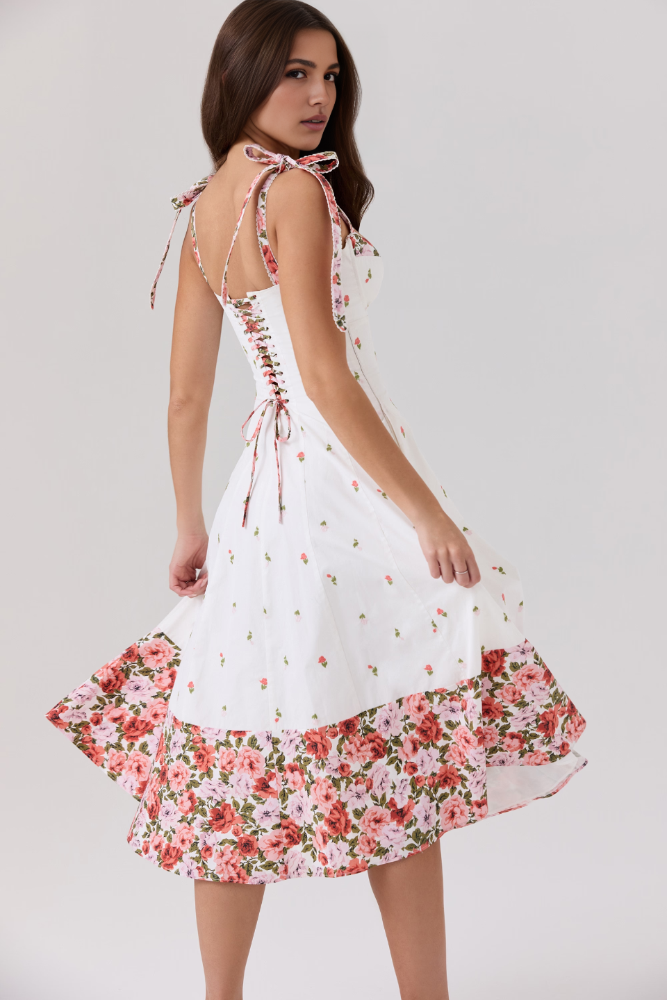 White A-Line High Waist Midi Dress