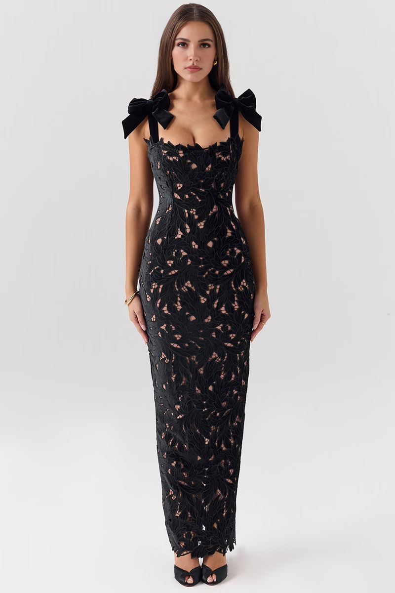 Black Hollow Out Maxi Dress