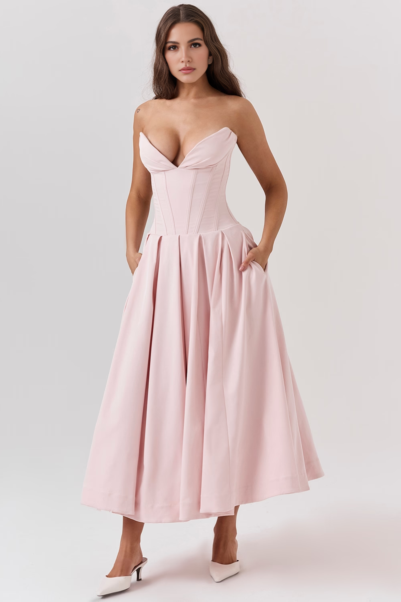 Pink Strapless Midi Dress