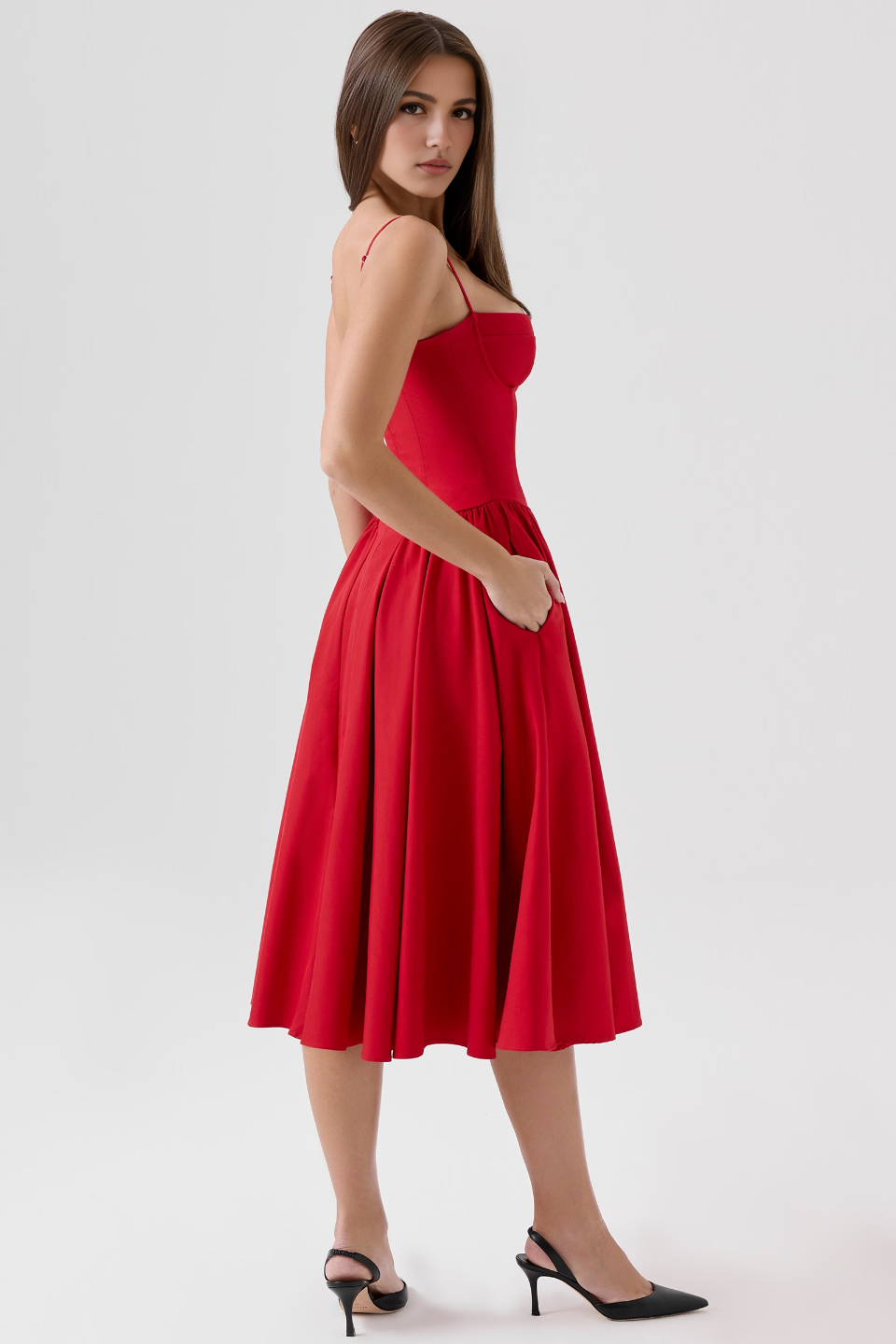 Red A-Line Midi Dress