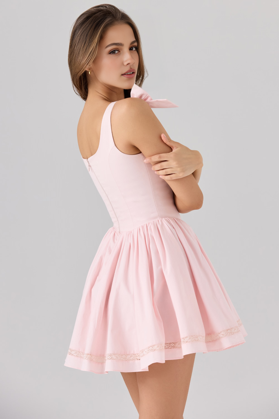 Pink Bow Strap Mini Dress
