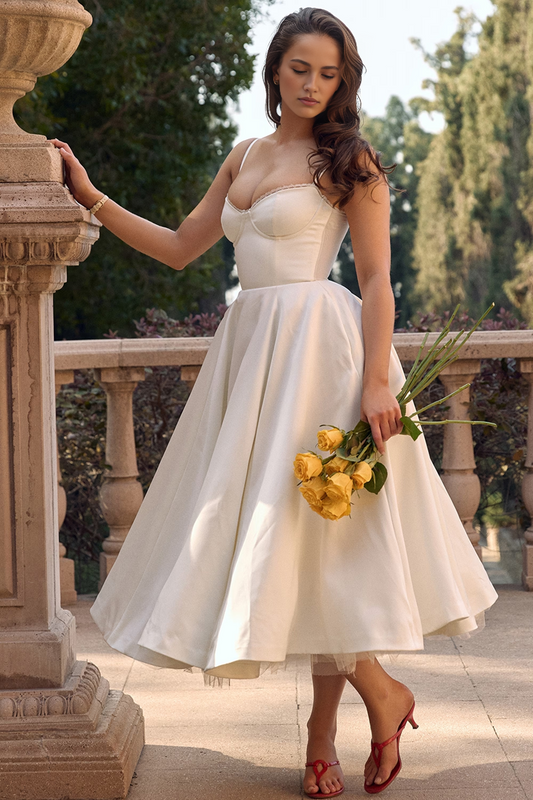 Beige Tulle Midi Dress