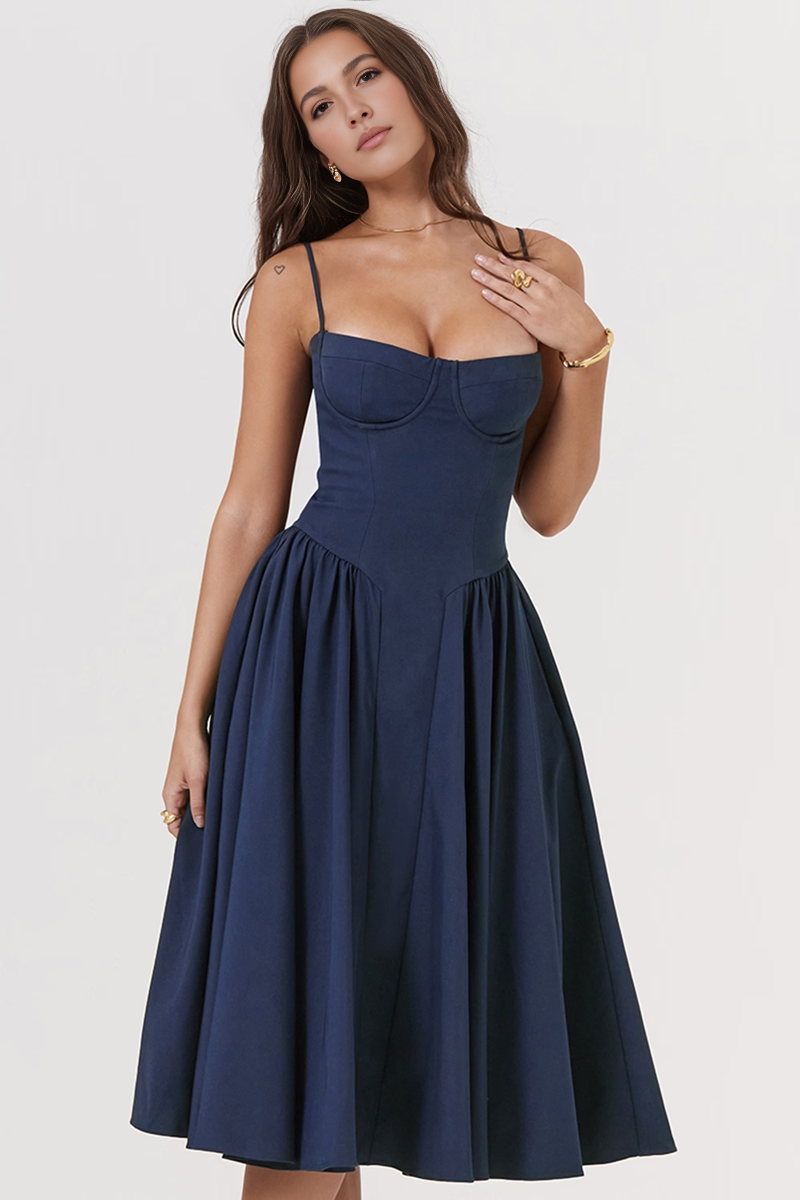 Blue A-Line Midi Dress