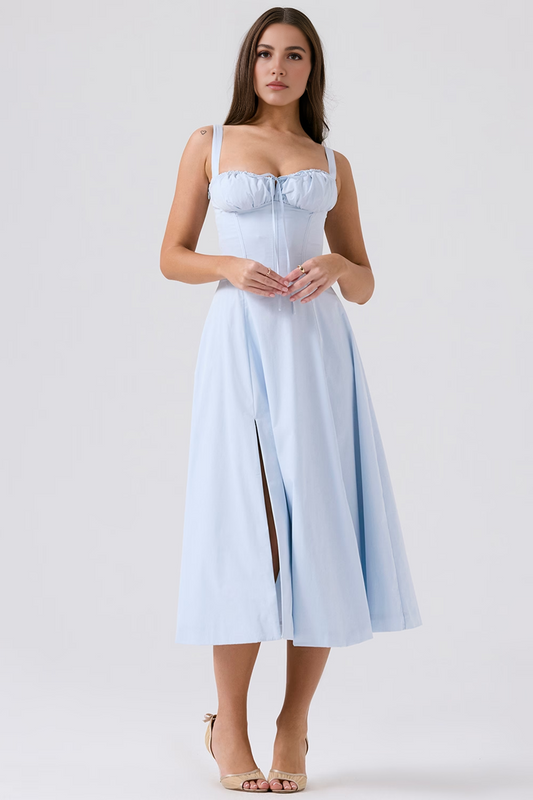 Blue Slit Midi Sundress