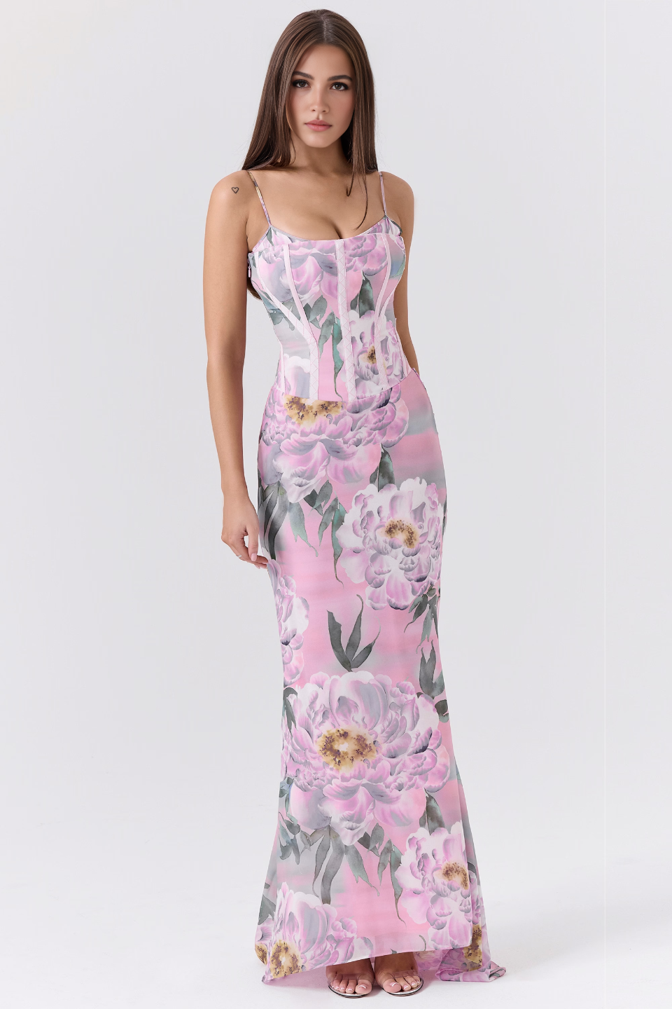 Purple Floral Corset Maxi Dress