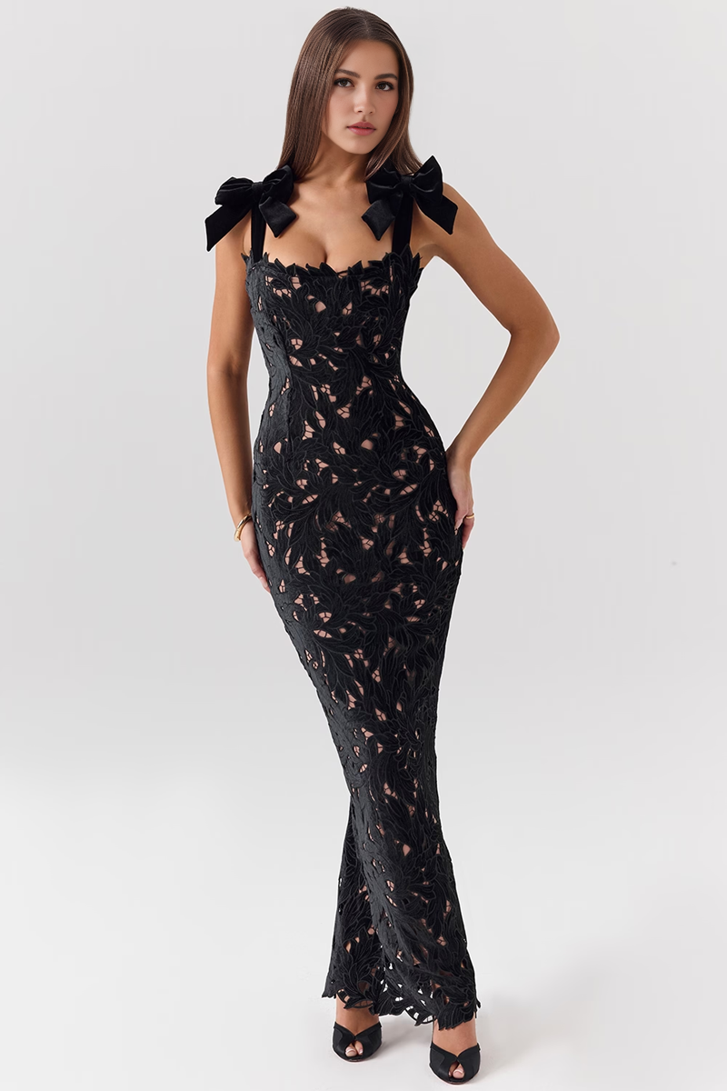 Black Hollow Out Maxi Dress