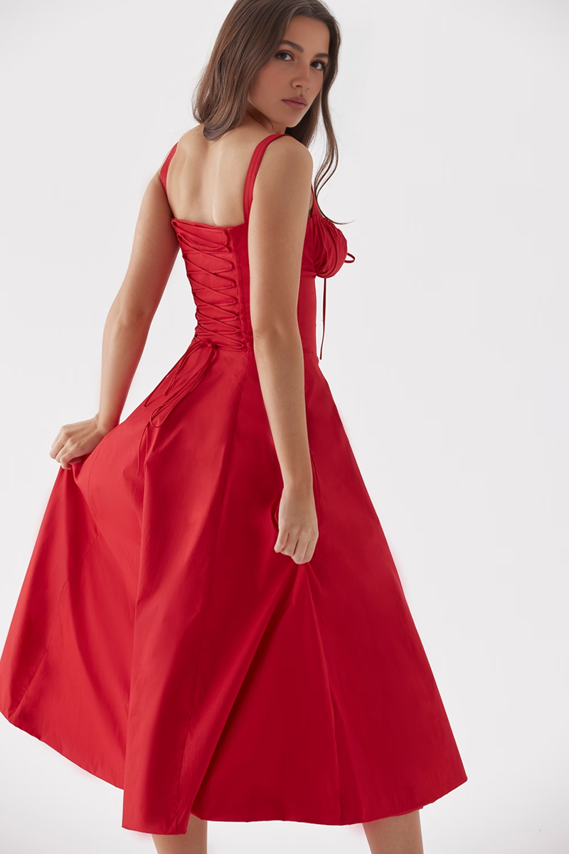Red A-Line Midi Dress