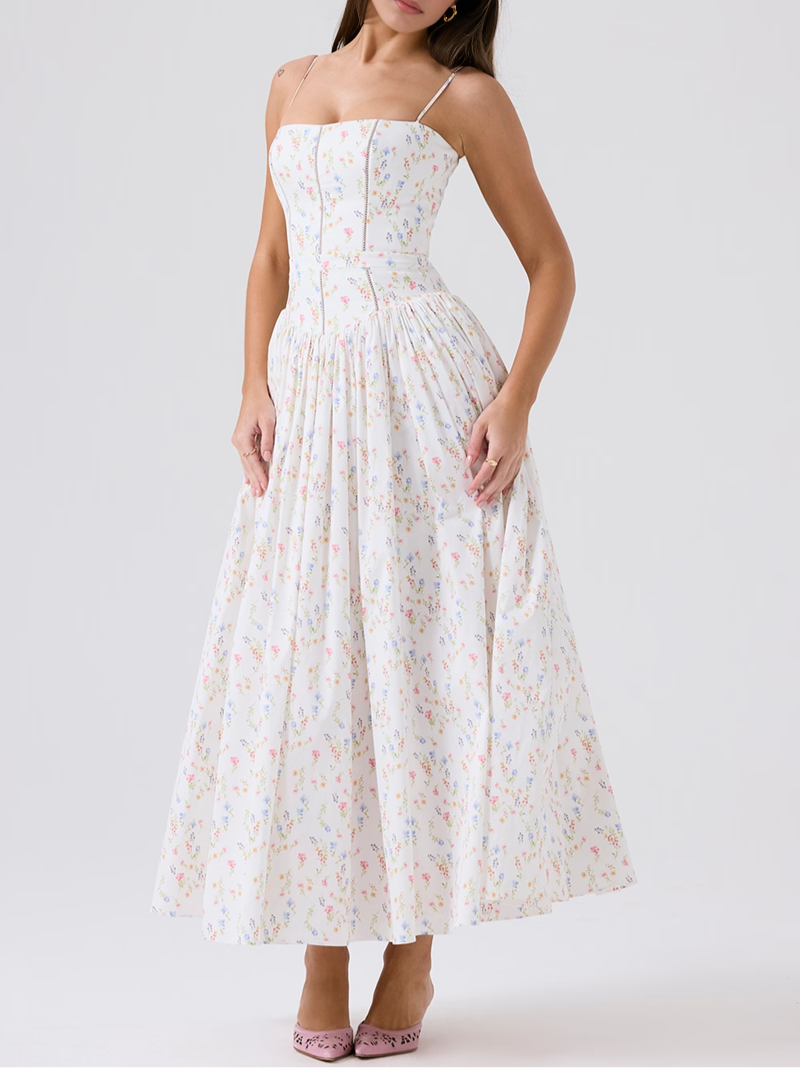 White Floral Midi Dress