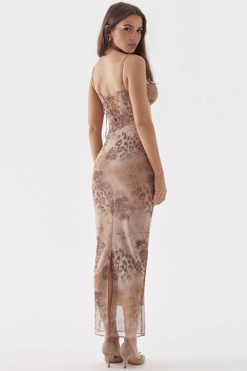 Leopard Bodycon Mesh Midi Dress