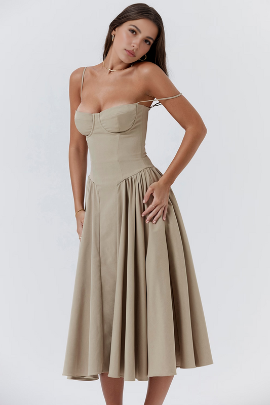 Apricot A-Line Midi Dress