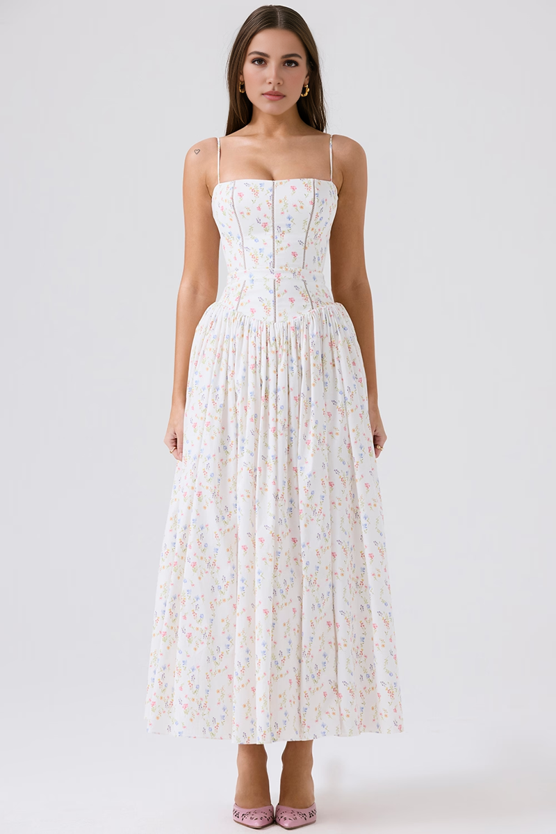 White Floral Midi Dress
