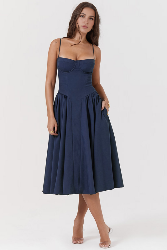 Blue A-Line Midi Dress