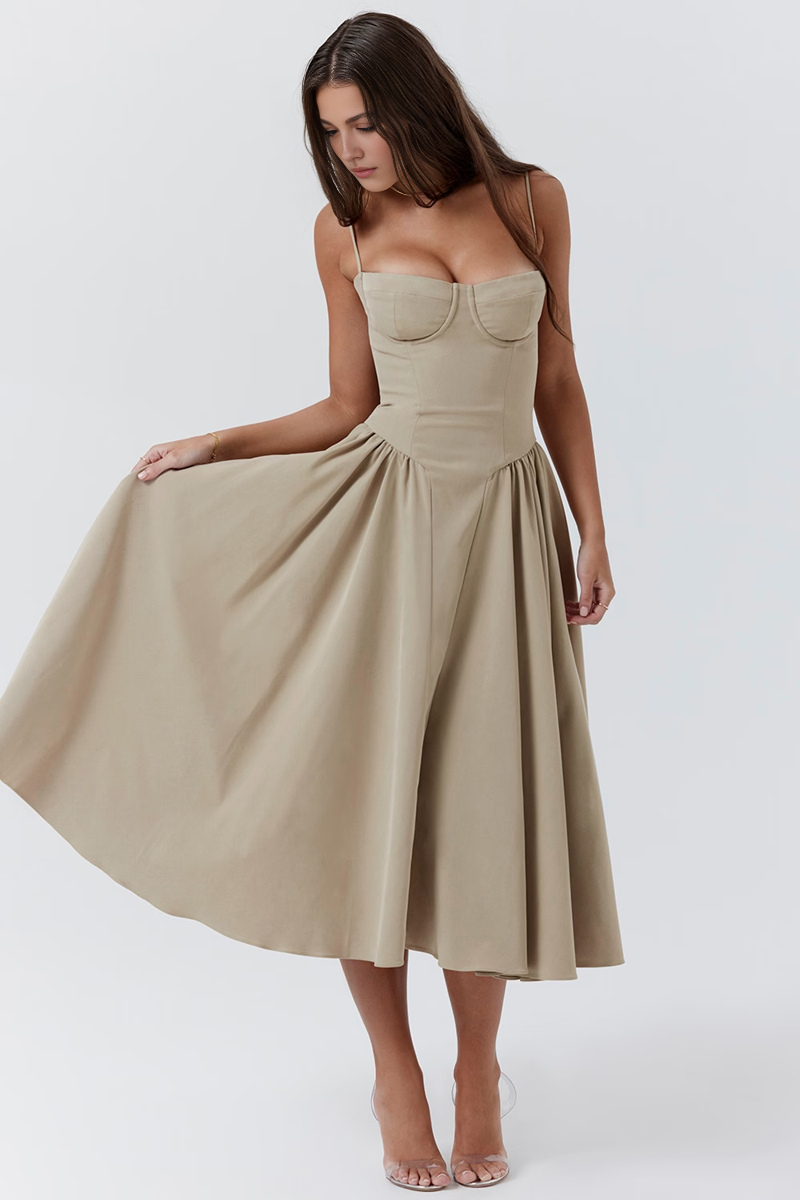 Apricot A-Line Midi Dress