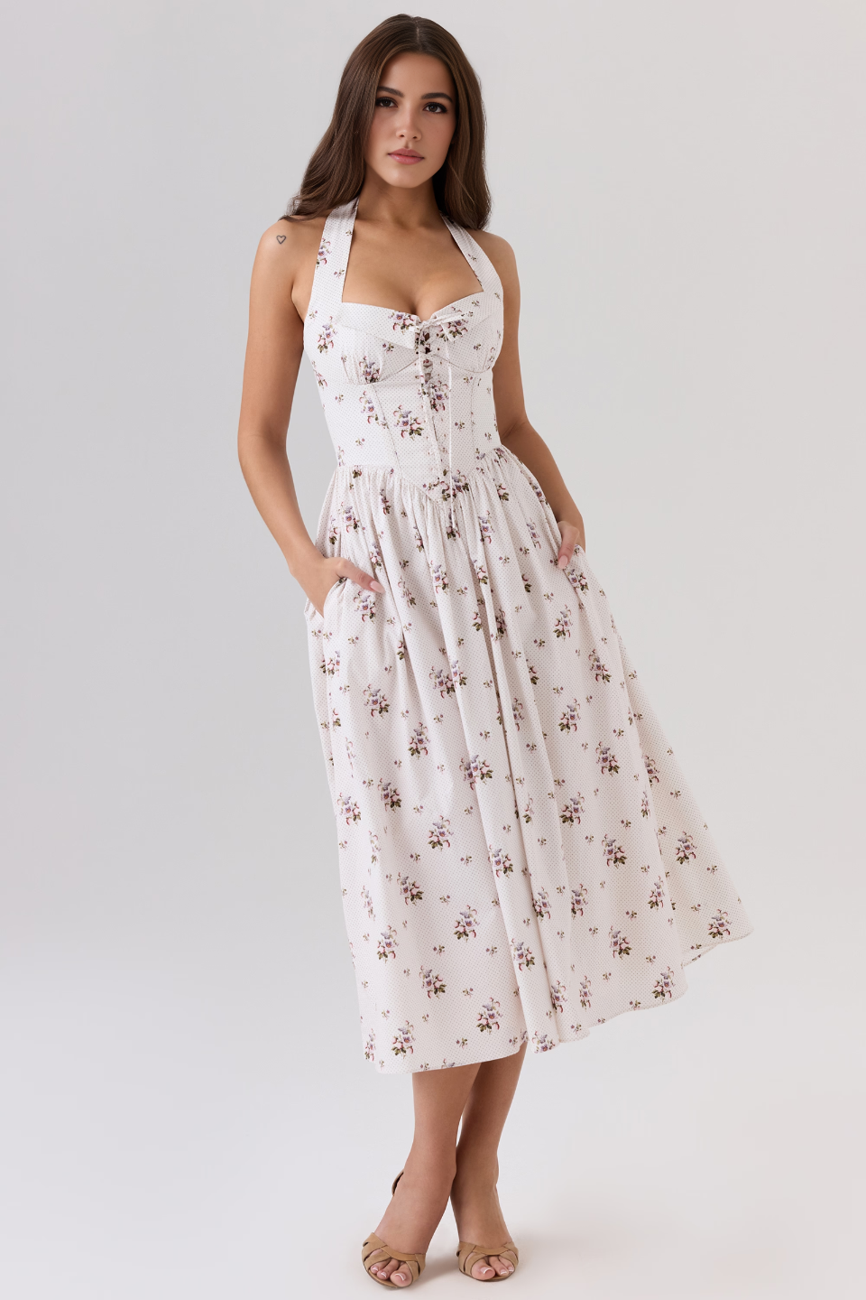Floral High Waist Patchwork Midi Dress