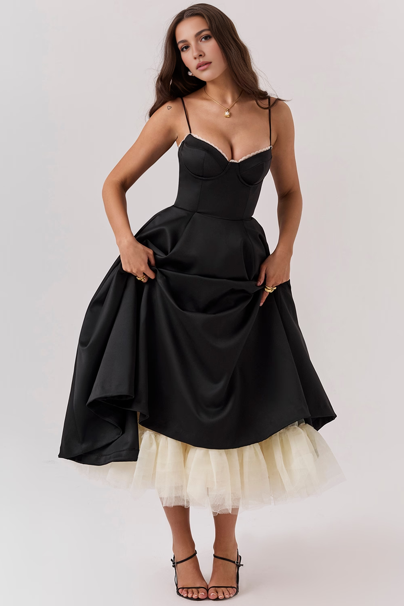 Black Tulle Midi Dress