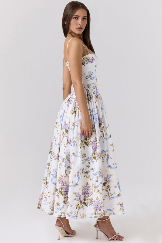 White Floral Midi Dress