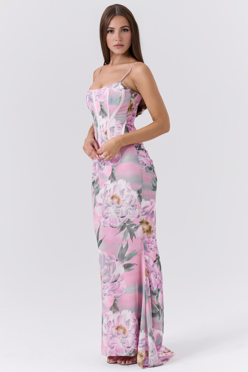 Purple Floral Corset Maxi Dress