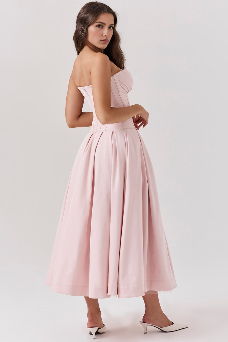 Pink Strapless Midi Dress