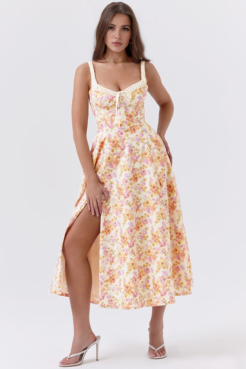 Floral A-Line Slit Midi Dress