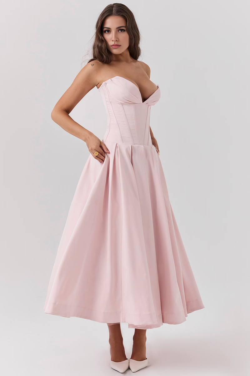 Pink Strapless Midi Dress