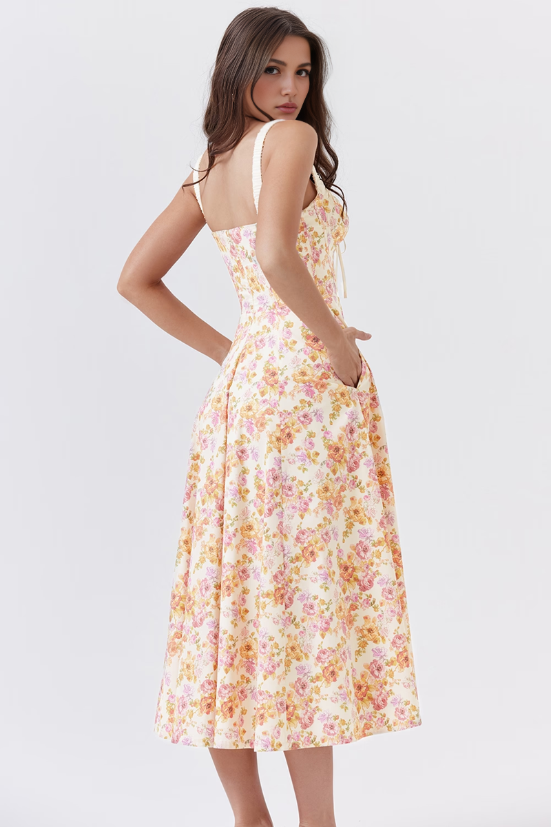 Floral A-Line Slit Midi Dress