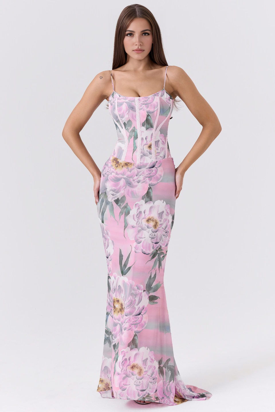 Purple Floral Corset Maxi Dress