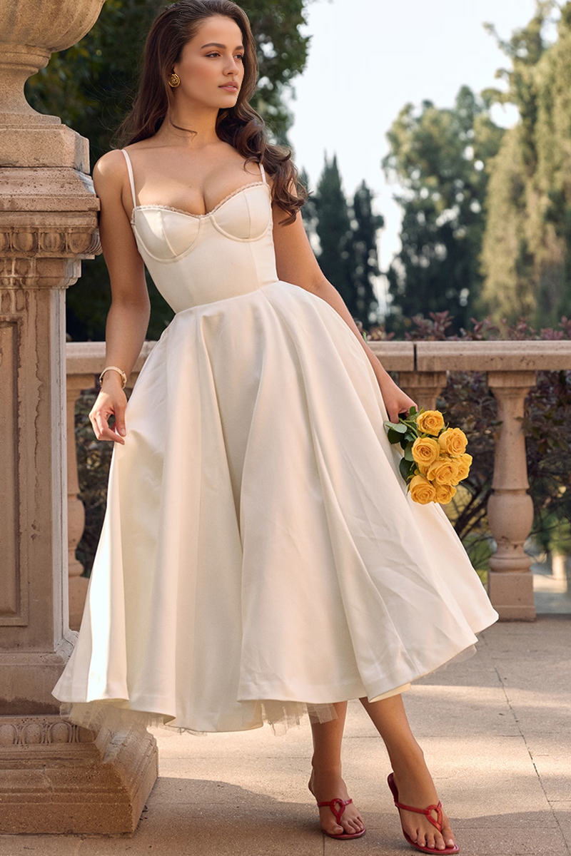 Beige Tulle Midi Dress