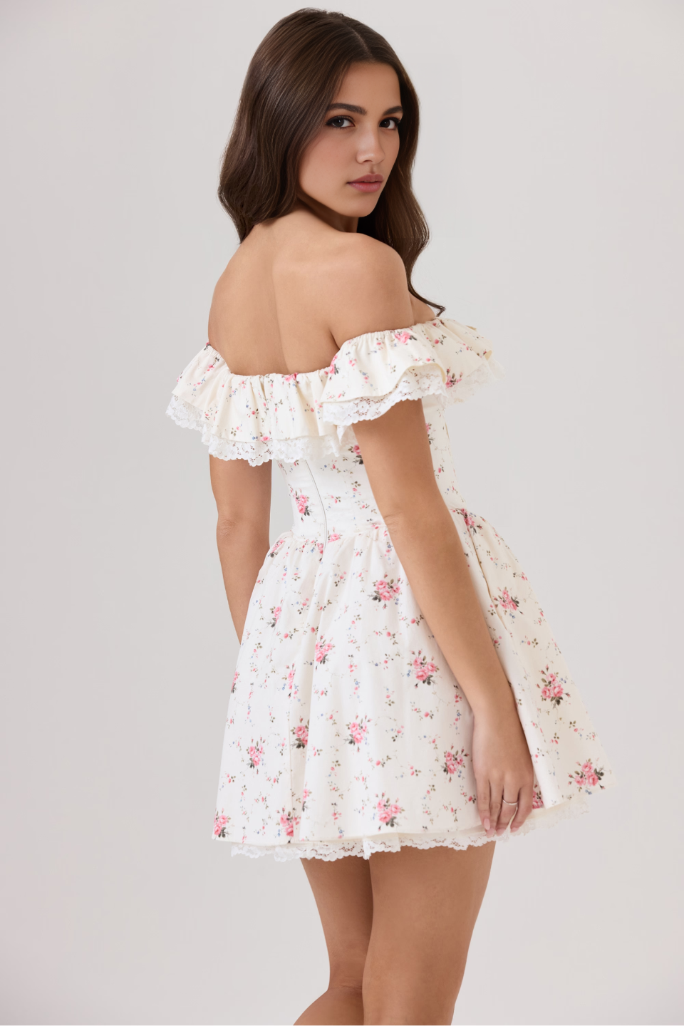 White Floral Off Shoulder A-line Mini Dress