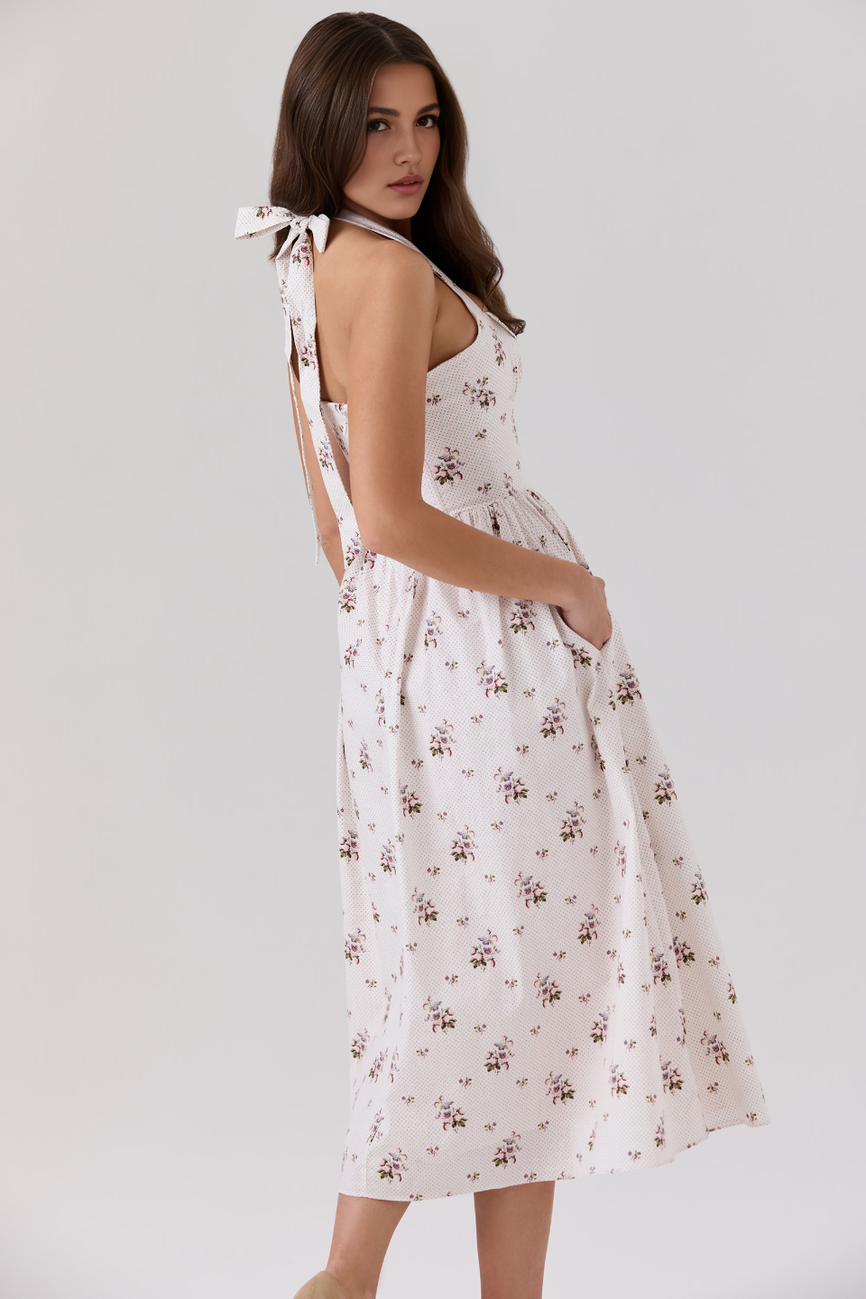 Floral High Waist Patchwork Midi Dress