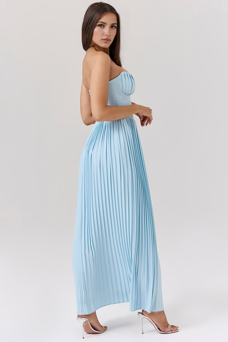 Blue Strapless Corset Maxi Dress