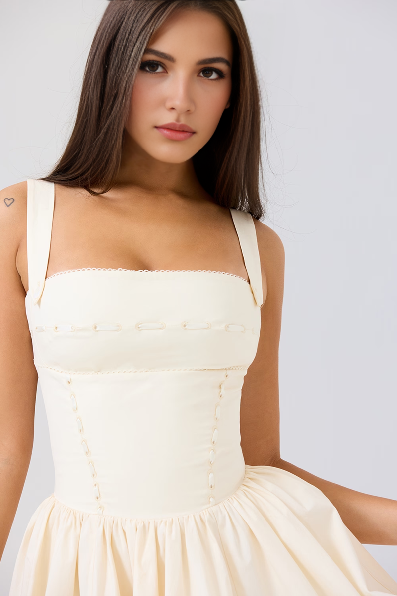 Beige Fit & Flare Mini Dress