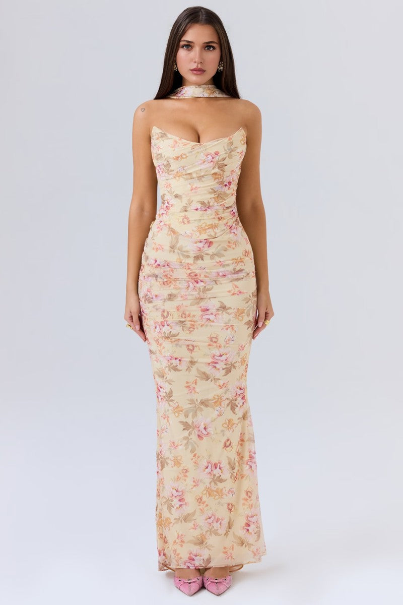 Yellow Strapless Bodycon Two Piece Set Yellow