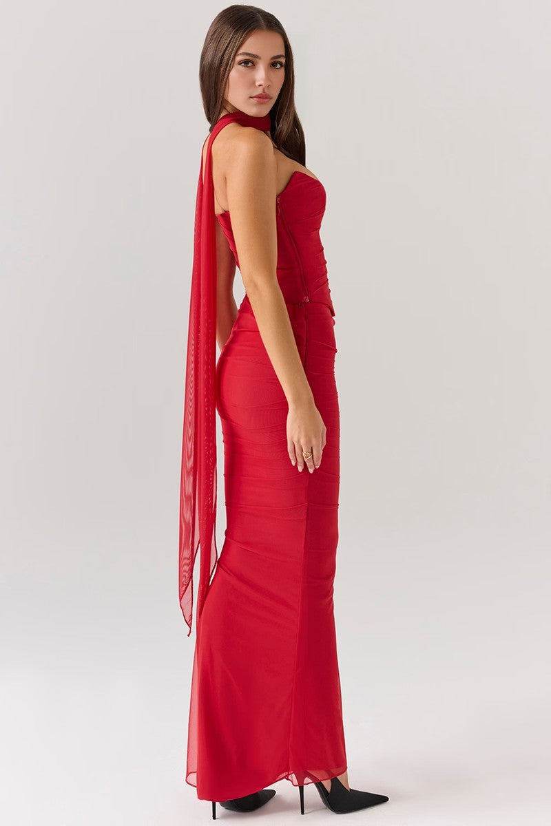 Red Strapless Bodycon Two Piece Set