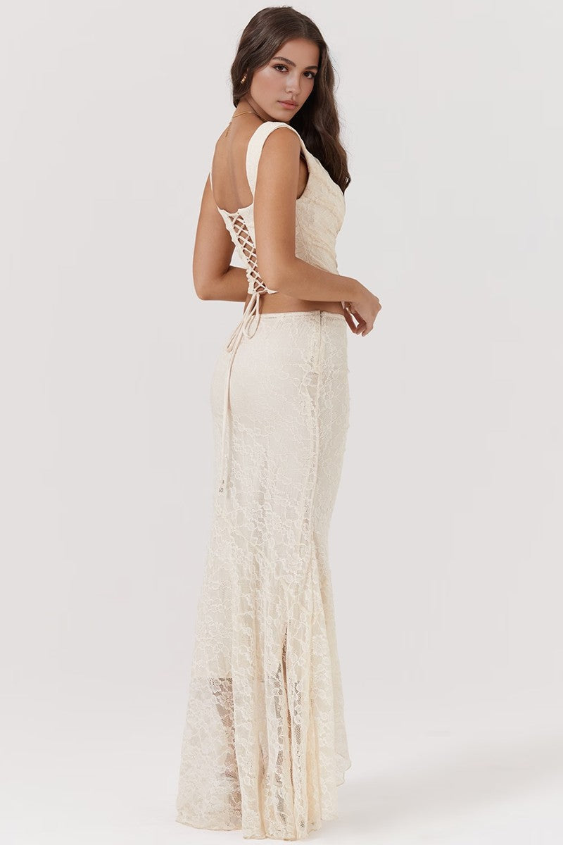 Beige Lace Two Piece Set