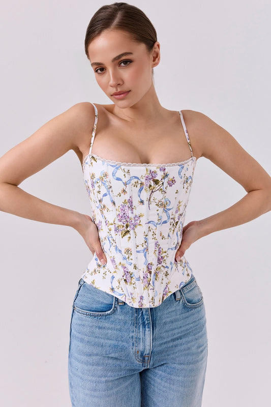 White Floral Corset Top
