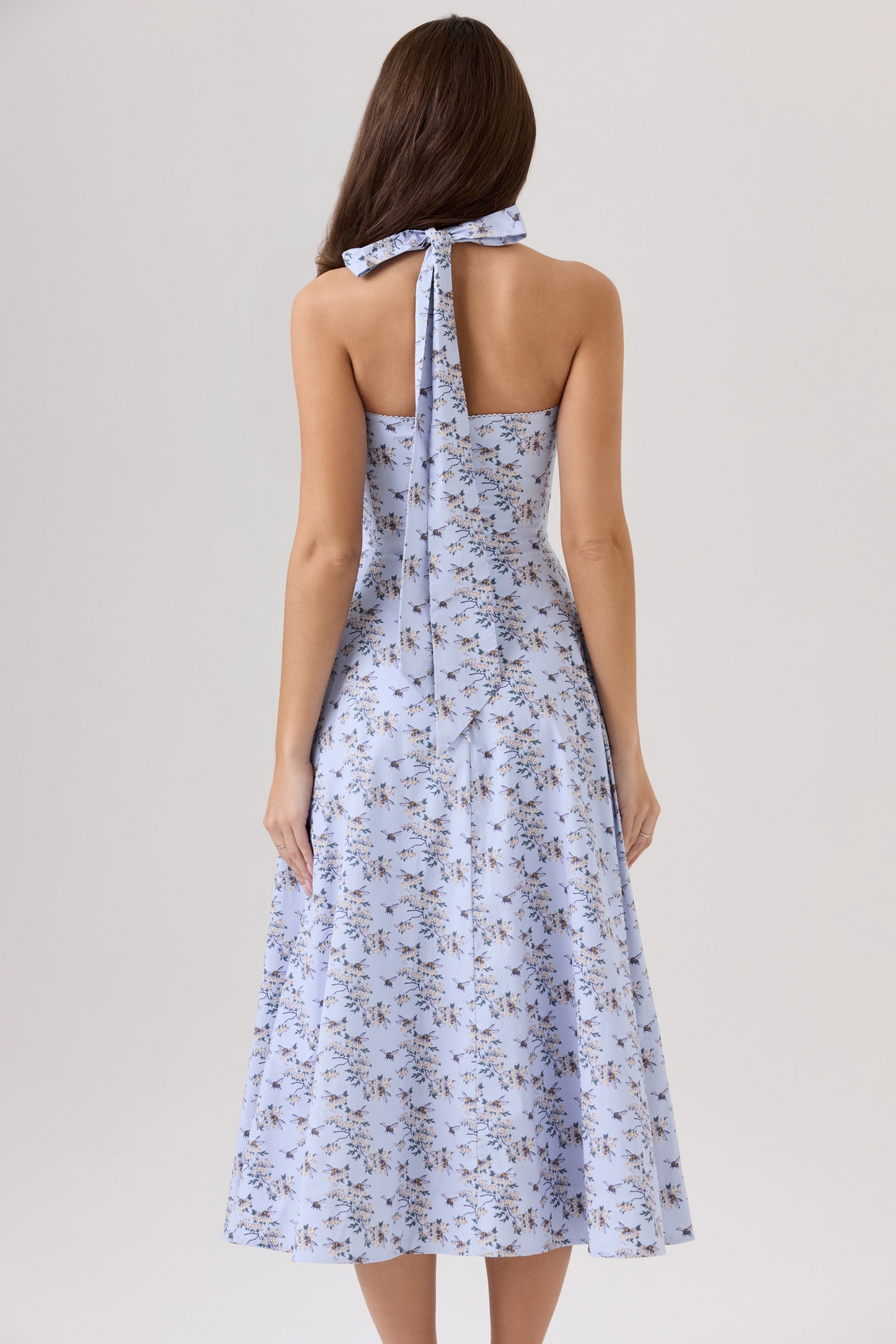 Blue Floral Backless Midi Dress