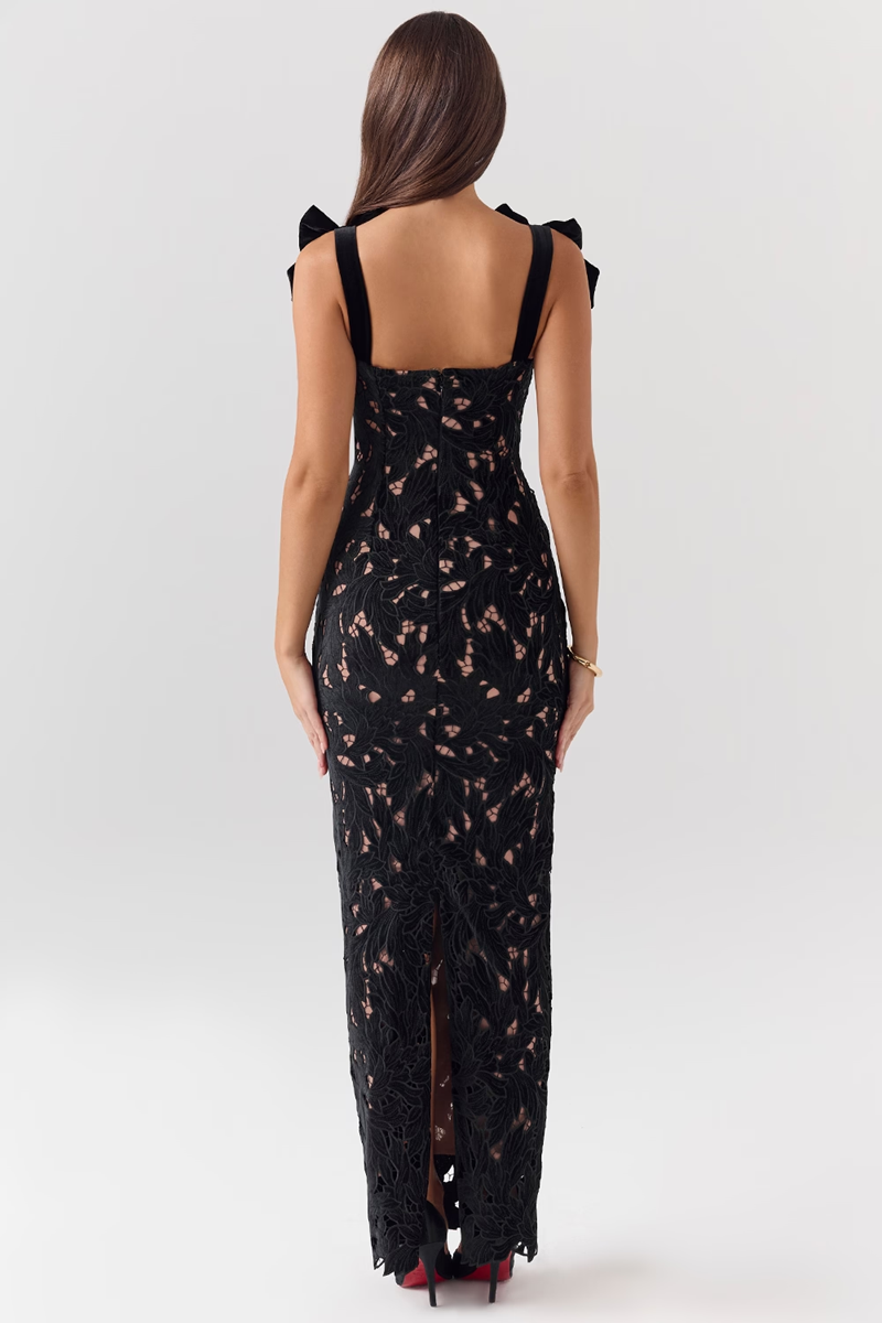 Black Hollow Out Maxi Dress