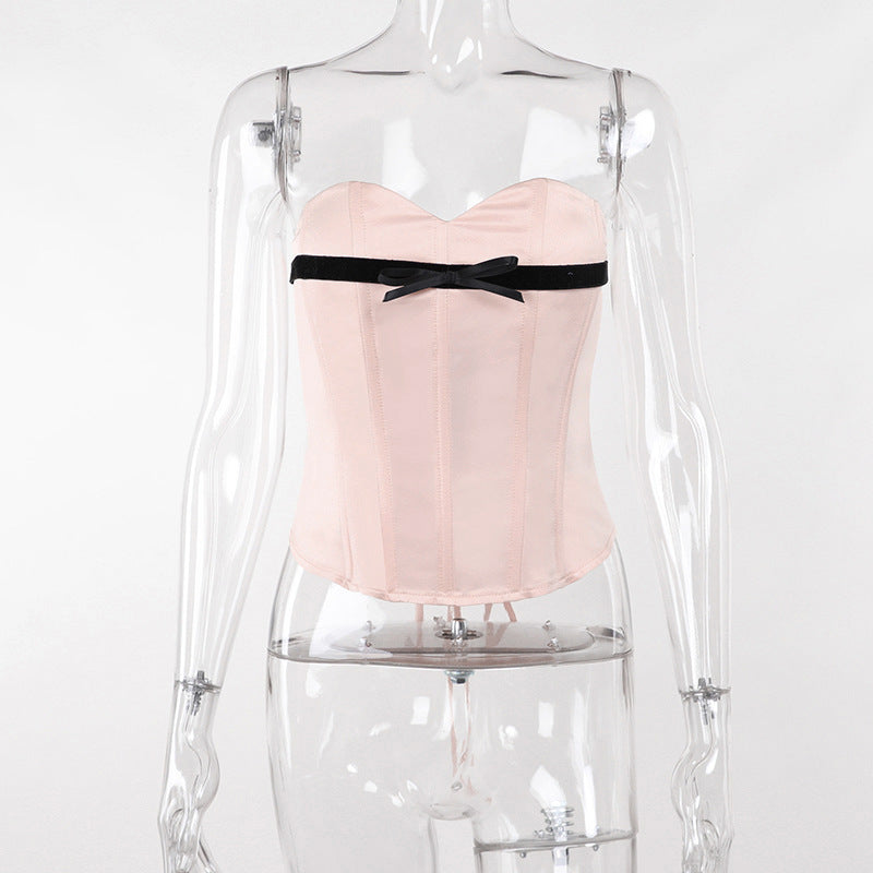 Bow Contrast Color Waist Back Fashion All Match