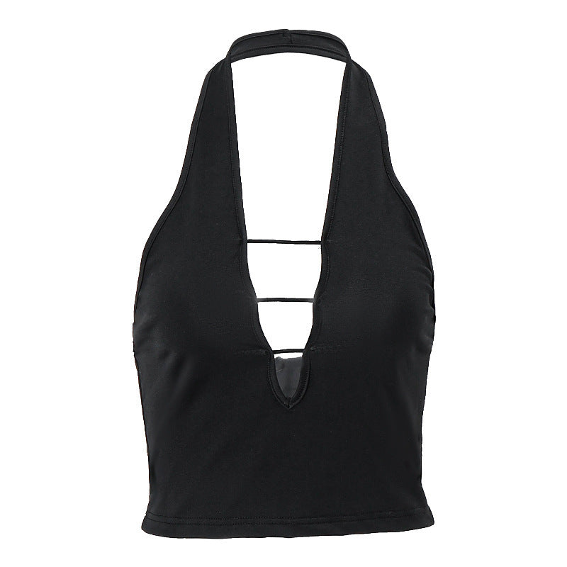 Sexy Hollow-out Cropped Slim Fit Sleeveless Halter Vest