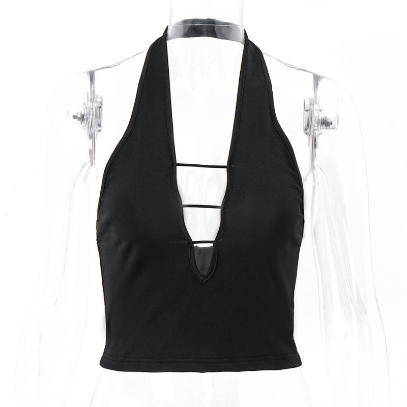 Sexy Hollow-out Cropped Slim Fit Sleeveless Halter Vest