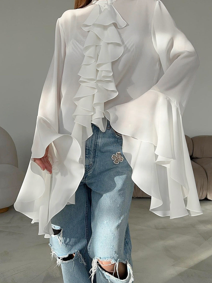 Design Ruffled Long Sleeve Shirt